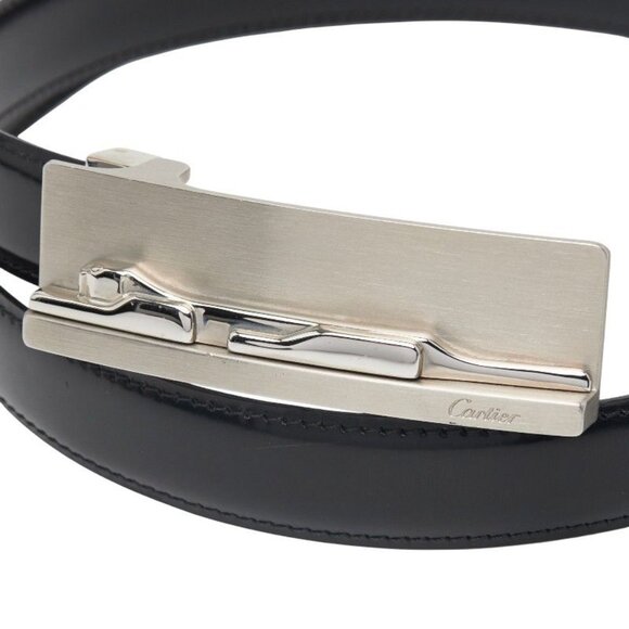 Cartier Panthere Black Silver Leather Metal Belt
